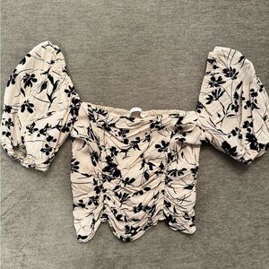 Astr Black and Cream Floral Blouse